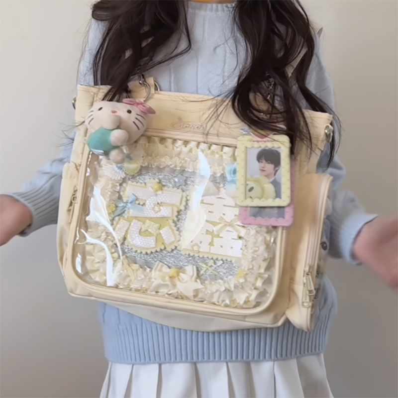 AORDA 原创托特包学生党大食量吧唧三用痛包高颜值透明娃娃双肩包