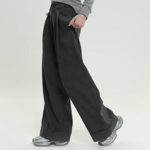 ProtectHeart高级感设计提花垂坠感西装休闲直筒裤百搭高腰显瘦