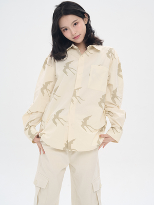 印花纯棉长袖衬衫ProtectHeart