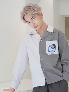 ProtectHeart房东的猫浅的堆叠双层领拼接男女同款原创长袖衬衫