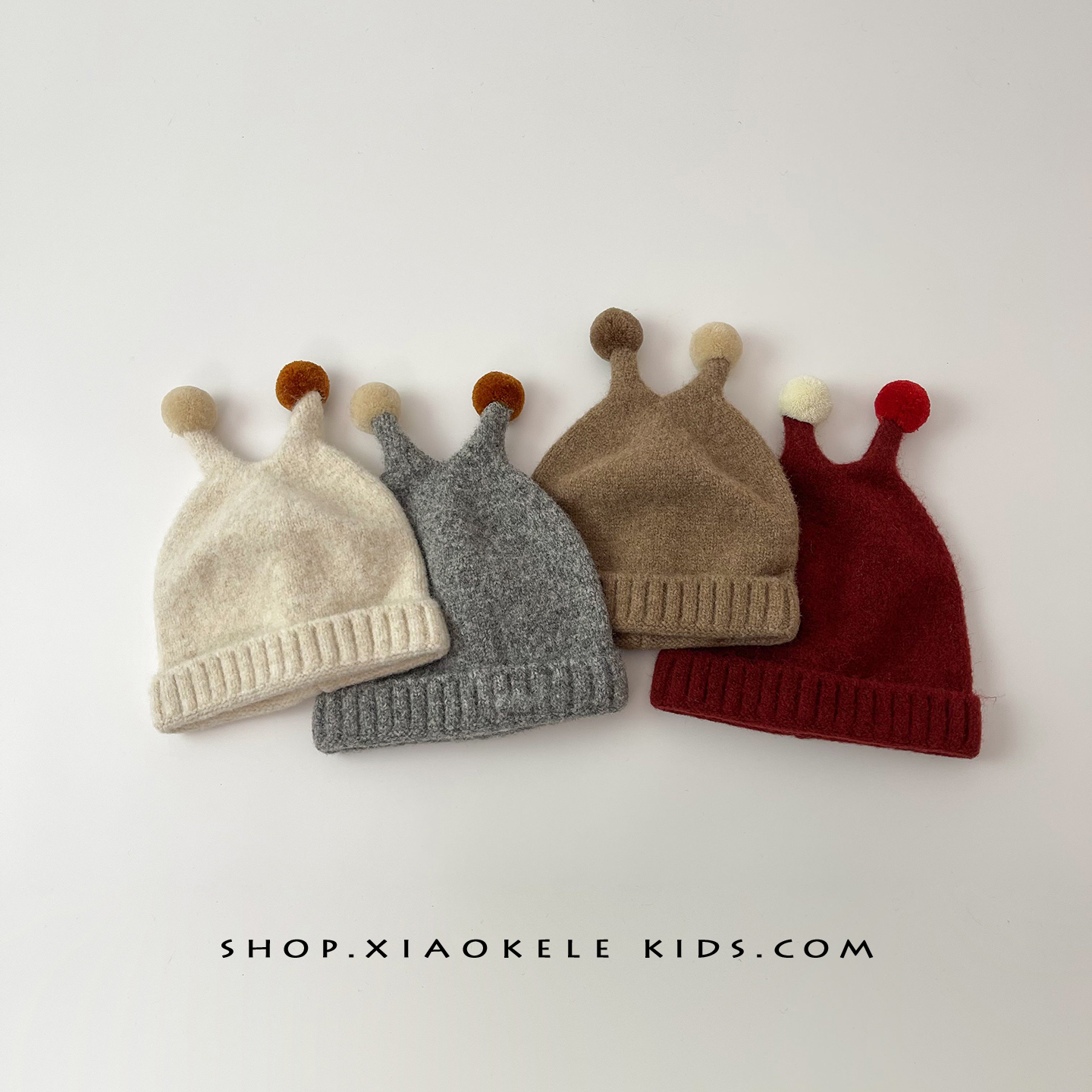 婴儿帽子可爱彩球触角针织毛线帽