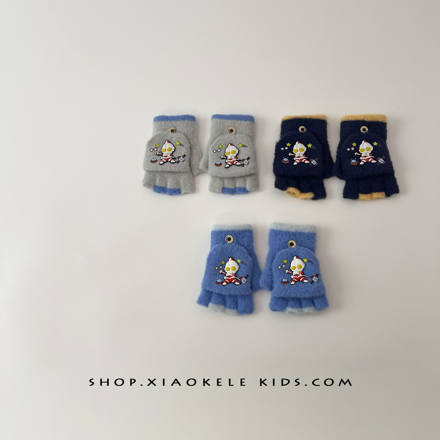 奥特曼儿童手套秋冬保暖防寒半指