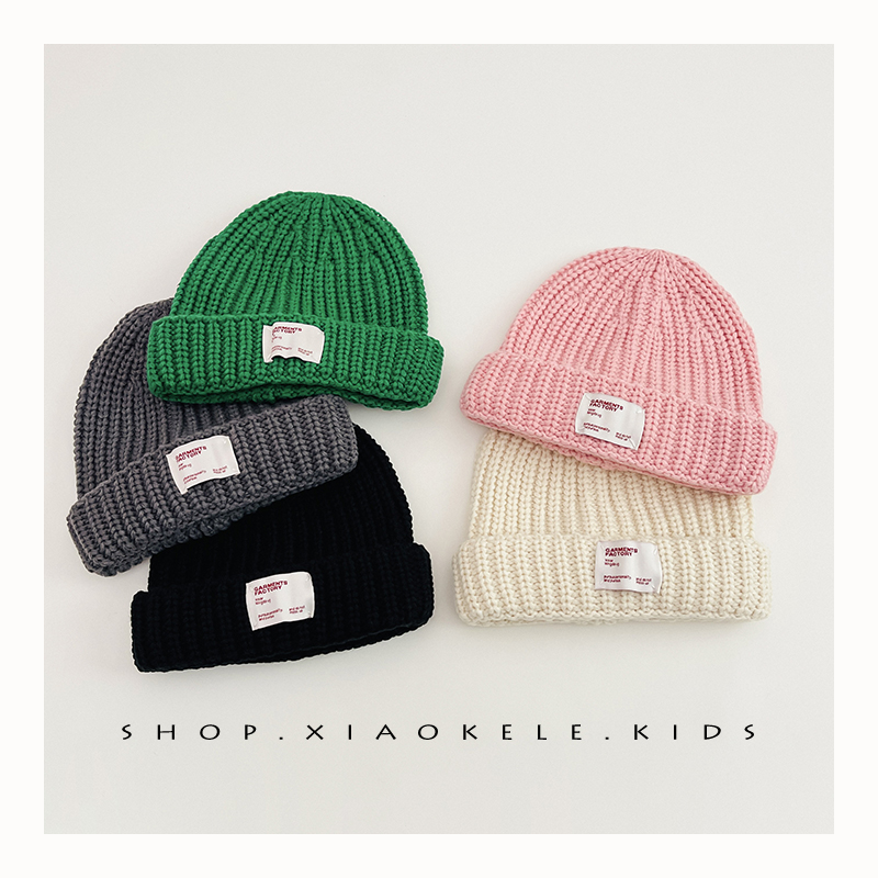 秋冬韩版儿童针织帽ins洋气贴布