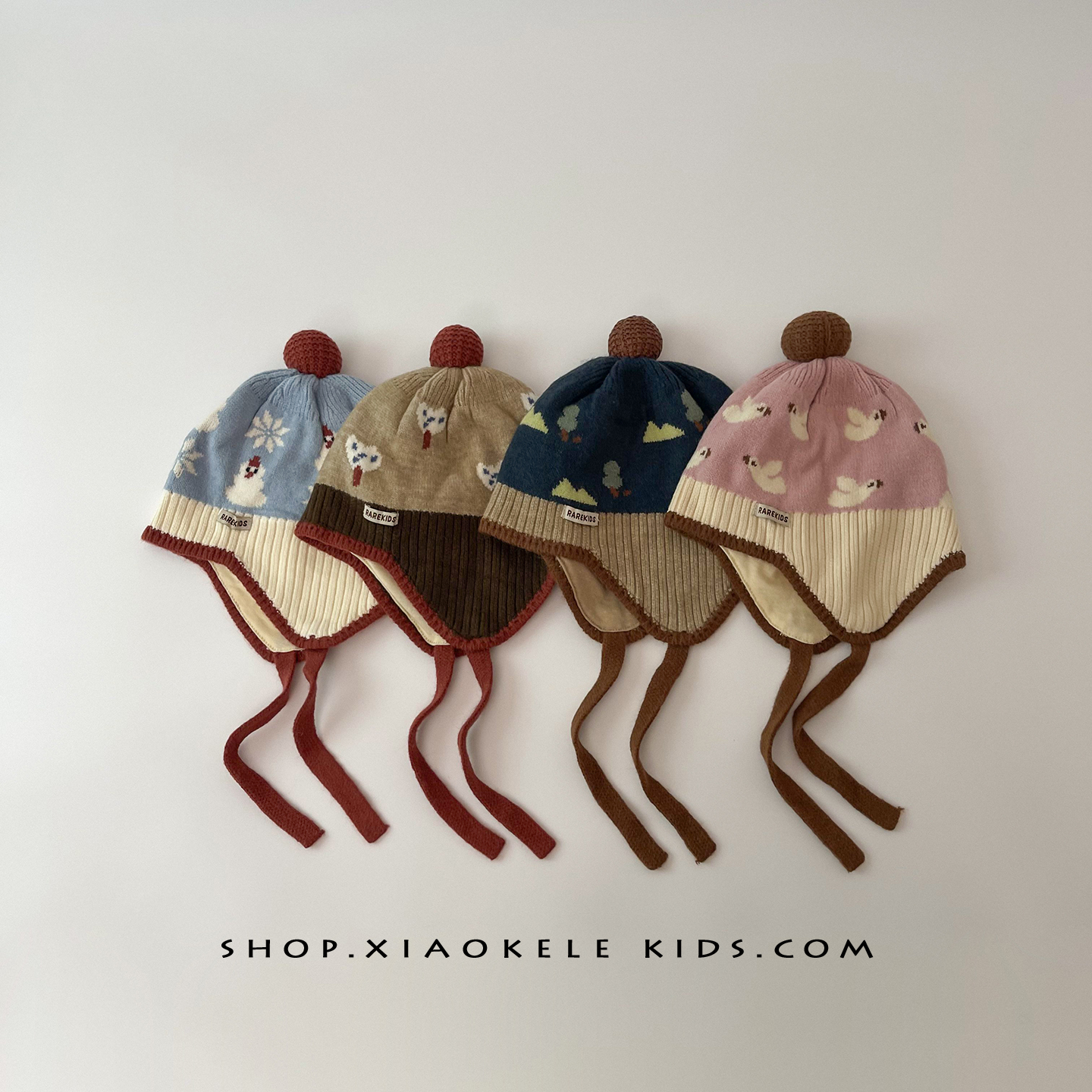 儿童帽子秋冬保暖防寒针织帽男女宝宝时尚印花可爱圆球双层护耳帽