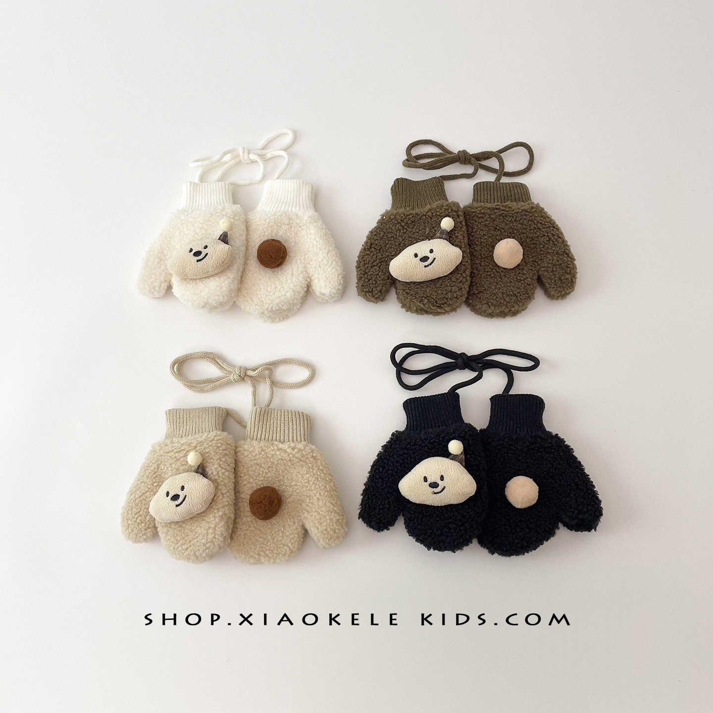 儿童挂脖手套冬季保暖防寒可卡通加绒连指手套男女宝宝全包手套潮