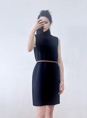 绍兴美代 Theory 名媛风深蓝色高领无袖宽松连衣裙 L0705601现PS