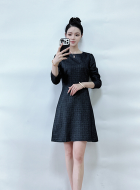 绍兴美代 Theory 气质款七分袖羊毛格纹连衣裙 K091602R 现02