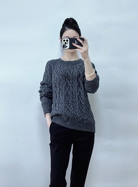 绍兴美代 Vince 深灰色圆领绞花羊绒羊毛衫 VO76978383 现XS-M