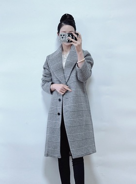 绍兴美代 Theory 时尚高级灰色条纹单排扣羊毛大衣 J091409R 现S