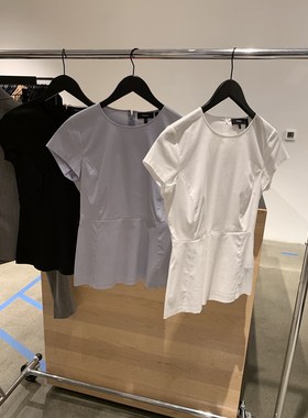 绍兴美代 theory CARRIAN  圆领后拉链短袖套头衬衫J014531R 现P