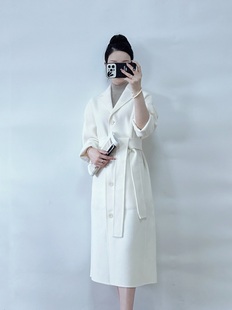 绍兴美代 Theory 优雅白色长款腰带羊毛羊绒大衣 N0801410 现M