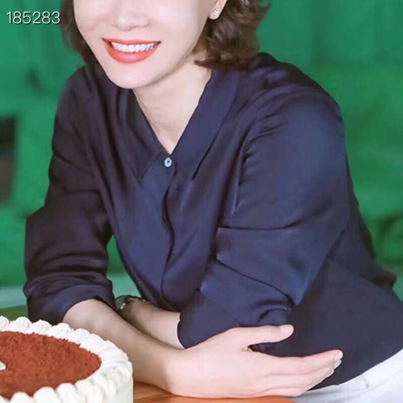 绍兴美代 theory sunaya 陈数同款深蓝色暗门襟真丝衬衫上衣现PSM图片