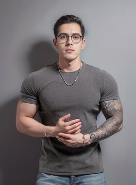 冬季男士健身运动德绒加厚保暖修身显肌肉弹力透气圆领短袖T恤