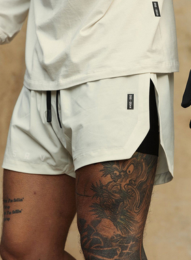 夏季男士健身深蹲运动跑步训练双层内衬弹力速干透气拳击三分短裤