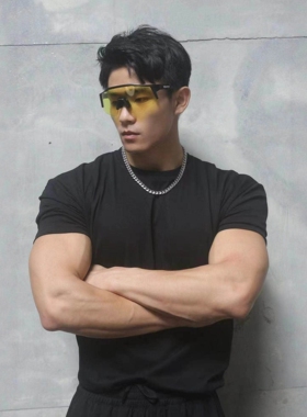 男健身运动收袖口修身显手臂肌肉索罗娜重磅透气小领口短袖T恤