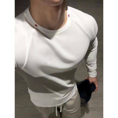 男健身训练速干泡泡鲨鱼皮长袖T