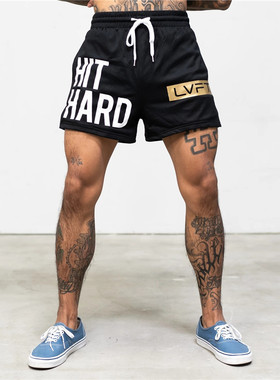 夏季男士健身跑步运动深蹲训练美式速干透气三分双层内衬散打短裤