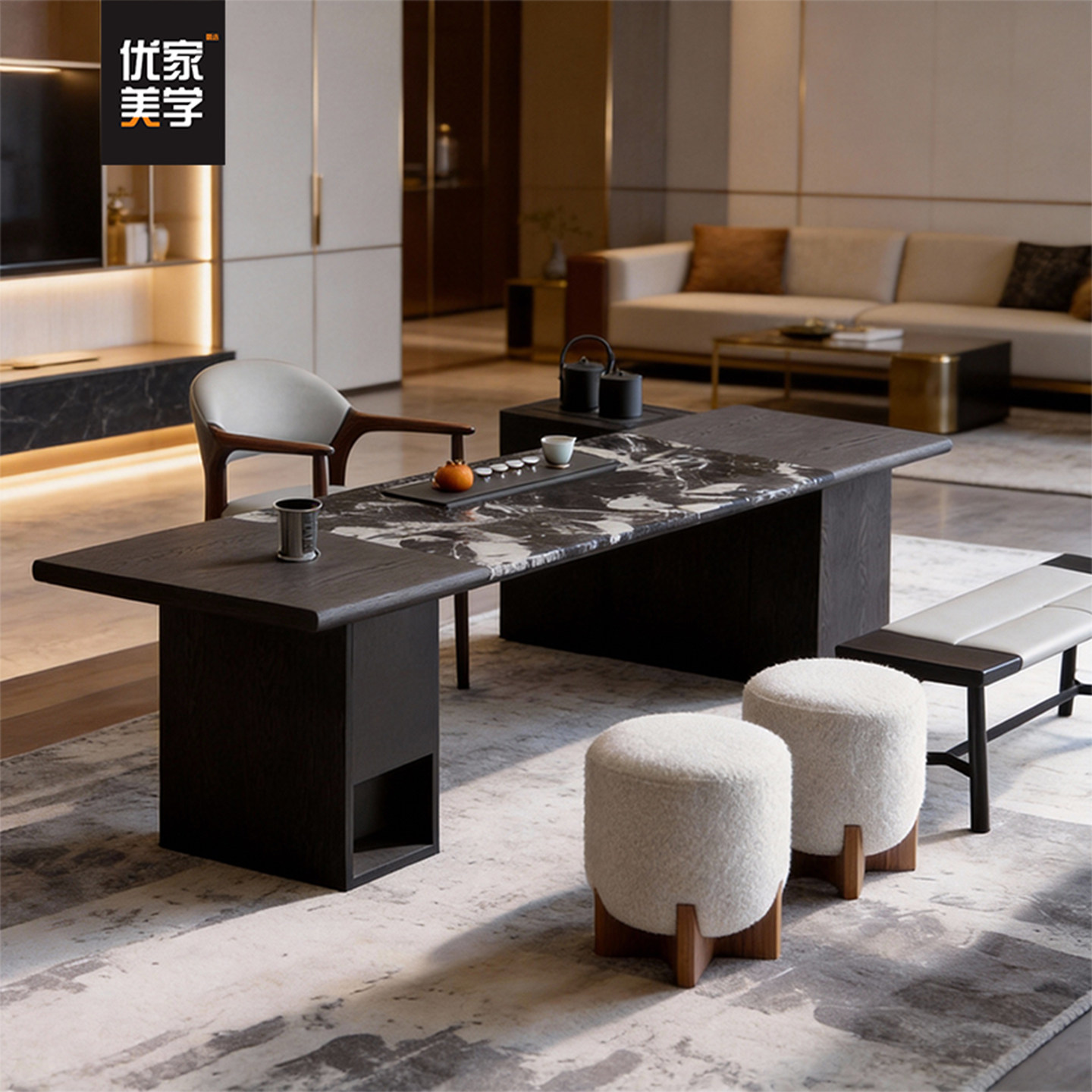 新中式实木茶桌北美白蜡木现代轻奢大理石台面家用客厅茶水茶台,住宅家具,家用茶台/茶桌,淘宝优惠券,粉丝福利购,淘宝优惠卷