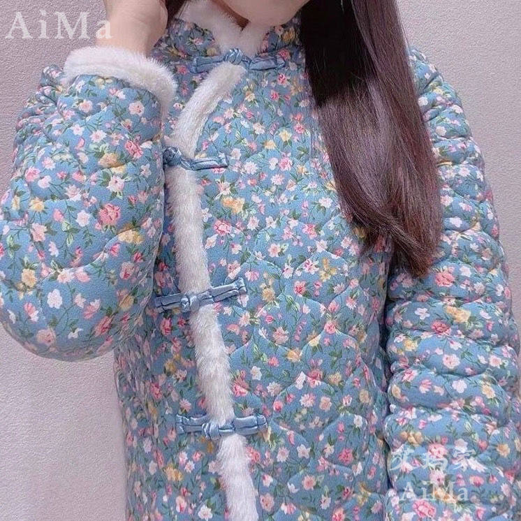 妈妈装冬季新款民族风东北花棉袄中老年女装加绒加厚复古盘扣棉服