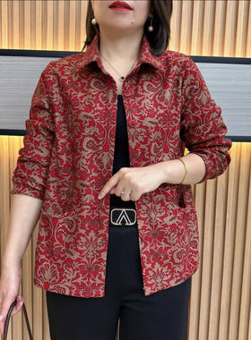 中老年妈妈秋季长袖外套休闲洋气衬衫开衫时尚碎花上衣女春秋百搭