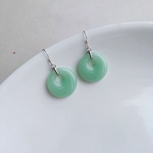 平安扣耳环s925纯银青色白色大平安扣耳坠复古古代长款汉服耳饰