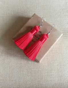 新年耳环红黑流苏穗子耳环925纯银胖流苏民族中国风复古订做耳夹