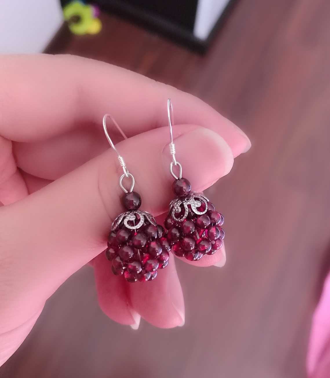 手工925纯银防敏天然耳环石榴石