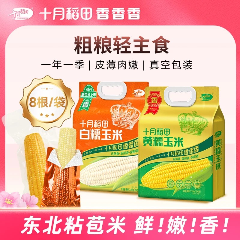 十月稻田黄糯白糯玉米棒粗粮真空