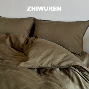 款 直物人25新品 高级砂洗旧感天丝四件套80支纯色套件北欧风四季