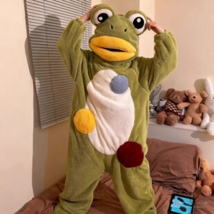 青蛙睡衣连体加绒款家居服成人睡袍抽象搞怪人偶服装丑鱼珊瑚绒衣