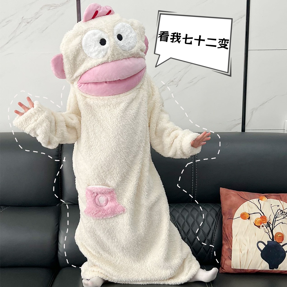 丑鱼汉顿连体睡衣珊瑚绒保暖秋冬季情侣卡通大嘴鱼搞怪睡袍可外穿