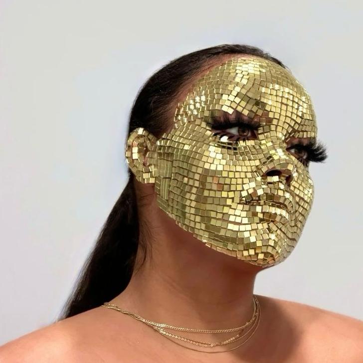 假面舞会面具未来感闪光镜面面罩全脸半脸化妆派对演出马赛克脸贴