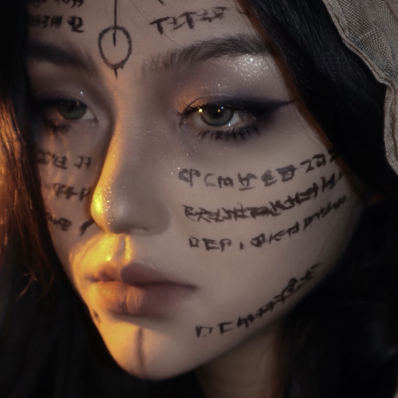 2025万圣节贴纸木乃伊女脸上符号文字恐怖COS伤疤纹身贴防水逼真