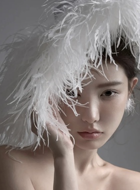 白色羽毛帽子贵妇礼帽子复古优雅气质奢华火鸡毛帽子毛草帽新娘