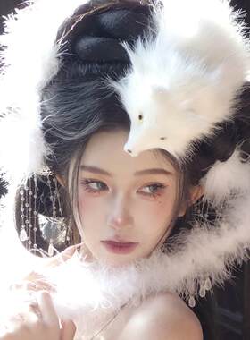 新款妲己古风头饰道具狐狸汉服画皮白狐影楼cos小唯狐妖发饰品