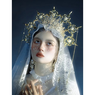 Lolita皇冠王冠新娘洛丽塔圣母光环发箍巴洛特珍珠头饰万圣节发