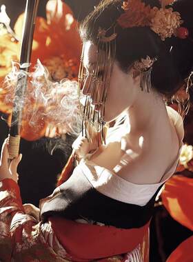 艺妓花魁长流苏发簪日式和服古风摄影艺伎恶女头饰和风写真簪子