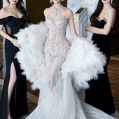 婚纱配饰晚礼服披风羽毛披肩纱白色天使写真拍摄道具走秀表演饰品