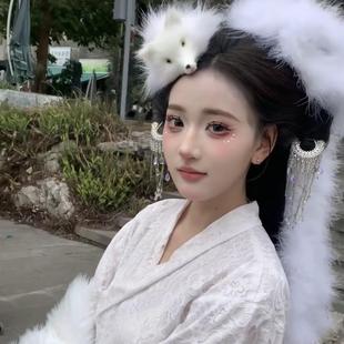 妲己古风头饰道具白色狐狸汉服画皮白狐影楼cos小唯狐妖发饰品