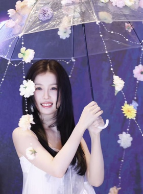 虞书欣同款花伞透明花朵装饰雨伞创意拍照道具少女感写真工艺伞