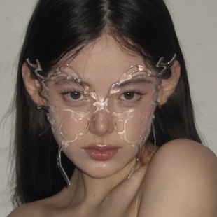 古风面具半脸化妆舞会万圣节cos未来感妆容头饰透明遮脸蝴蝶饰品