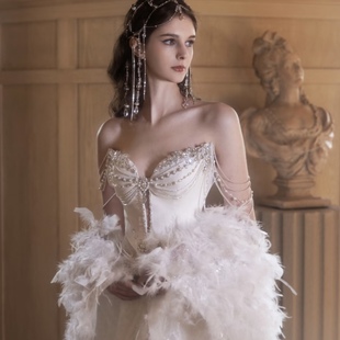 婚纱礼服披风羽毛披肩纱中国风白色天使写真拍摄道具走秀表演配饰