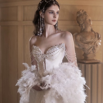 婚纱礼服披风羽毛披肩纱中国风白色天使写真拍摄道具走秀表演配饰