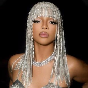 新款钻链长流苏头帽水钻假发朋克发链聚会演艺头饰夸张朋克发链