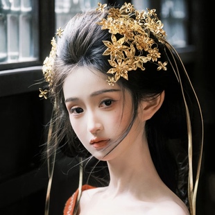 新款鸿门宴虞姬刘翊菲同款金色战国头饰旅拍汉服妆造古风发饰COS