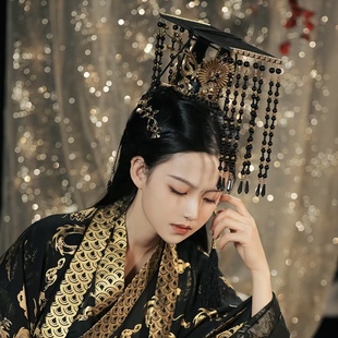 古代皇帝头冠秦始皇嬴政头饰帽子大汉天子珠帘帽古装影视写真道具