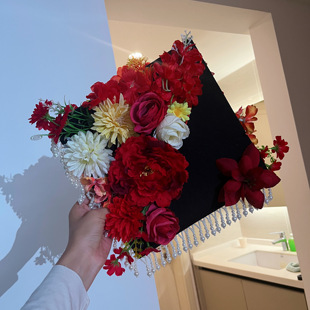 学士帽簪花diy手工材料包成品定制博士硕士学位帽成人礼帽装饰