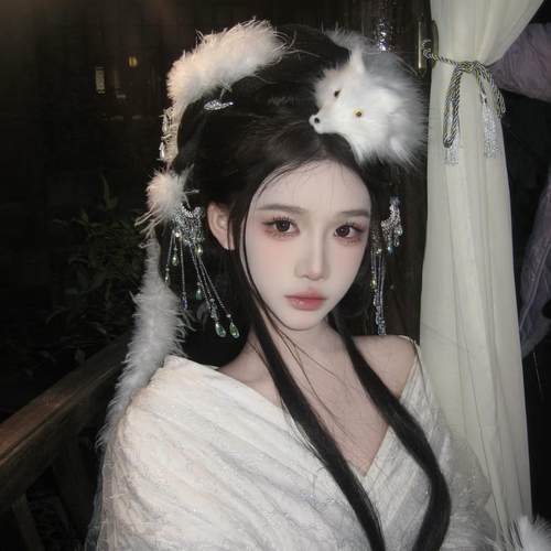 新款妲己古风头饰道具狐狸耳汉服画皮白狐头冠流苏小唯发饰饰品