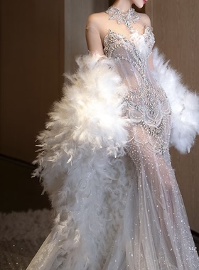 婚纱配饰晚礼服披风羽毛披肩纱白色天使写真拍摄道具走秀表演饰品