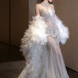 婚纱配饰晚礼服披风羽毛披肩纱白色天使写真拍摄道具走秀表演饰品